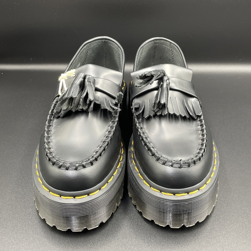 Doc Martens Adrian Quad Women's 6 Black Leather Slip On Platform Tassel Loafers - Picture 2 of 7